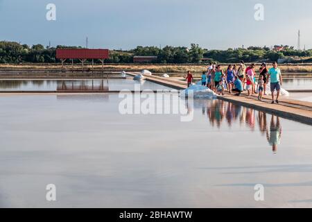 Touristes visitant les salines dans le musée du sel à Nin, Dalmatie, Zadar pays, Croatie Banque D'Images