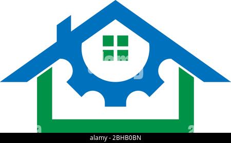 Combinaison d'une combinaison d'illustation d'icônes d'engrenage et de logo de propriété Illustration de Vecteur
