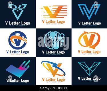 Logo réseau Fashion v lettre Technology. V lettre logo Science Technology. Illustration de Vecteur