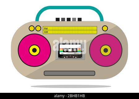 Lecteur de cassettes stéréo rétro Old skool Boom box Illustration de Vecteur