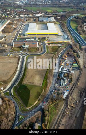 Vue aérienne, chantier A448, Opelring, DHL centre de colis, Mark Street, Laer, Bochum, Rhénanie-du-Nord-Westphalie, Allemagne Banque D'Images