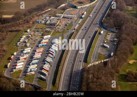 Vue aérienne, Rast Yard Resser Mark, autoroute A 2, Gelsenkirchen, Ruhr, Rhénanie-du-Nord-Westphalie, Allemagne Banque D'Images