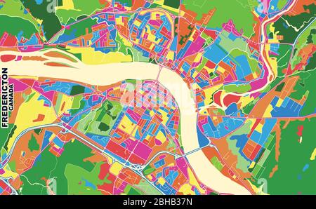 Carte vectorielle colorée de Fredericton, Nouveau-Brunswick, Canada. Modèle de plan artistique pour l'impression automatique d'œuvres d'art murales au format paysage. Illustration de Vecteur