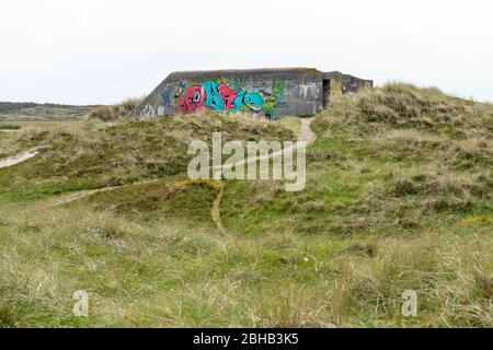 Danemark, Ringkøbingfjord, Varde, Bunkeranlage près de Nymindebab. Banque D'Images