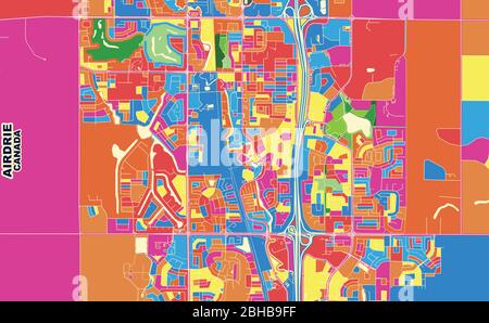 Carte vectorielle colorée d'Airdrie, Alberta, Canada. Modèle de plan artistique pour l'impression automatique d'œuvres d'art murales au format paysage. Illustration de Vecteur