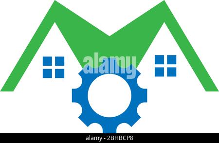 Combinaison d'une combinaison d'illustation d'icônes d'engrenage et de logo de propriété Illustration de Vecteur