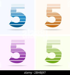 Ensemble de logos numéro 5, emblème moderne, modèle d'élément de dessing. Design numérique en orange, bleu, violet, vert. Vecteur isolé Illustration de Vecteur