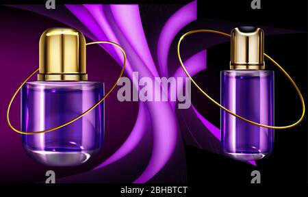 maquette illustration de deux parfums sur fond de vagues violettes Illustration de Vecteur