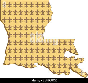 Illustration rétro d'un contour de la carte de l'état de la Louisiane des États-Unis d'Amérique, USA avec fleur de lis à l'intérieur sur fond isolé. Illustration de Vecteur