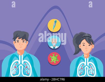 les personnes avec les poumons affectées par la conception d'illustration vectorielle de virus Illustration de Vecteur