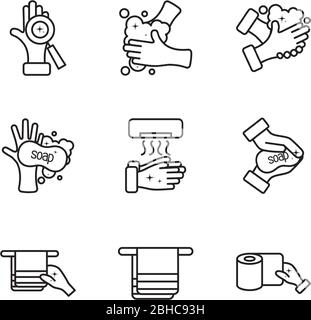 l'icône serviettes et hygiène des mains est placée sur un fond blanc, un style de ligne, une illustration vectorielle Illustration de Vecteur