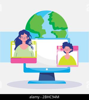éducation en ligne, les étudiants du monde informatique apprennent l'illustration virtuelle de vecteur Illustration de Vecteur