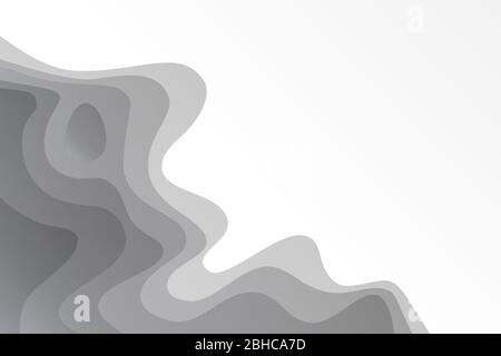 Moderne papier art dessin animé abstrait vagues d'eau gris et blanc Illustration de Vecteur