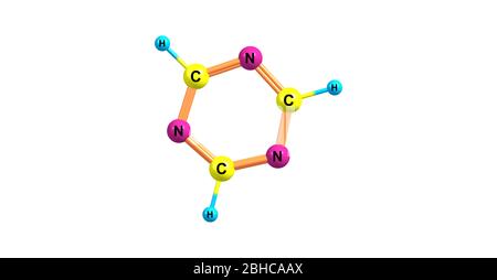 Une triazine est une classe d'hétérocycles contenant de l'azote. La formule moléculaire des molécules mères est la suivante : illustration tridimensionnelle Banque D'Images