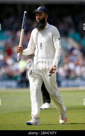 Moeen Ali de l'Angleterre mène les joueurs hors du terrain après avoir pris un tour du chapeau lors de la cinquième journée de l'Investec troisième test match entre l'Angleterre et l'Afrique du Sud, à l'ovale à Londres. 31 juil 2017 Banque D'Images