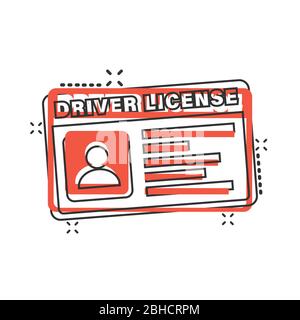 Icône de permis de conduire en style comique. Illustration vectorielle de carte d'identité sur fond blanc isolé. Concept commercial Identity Splash Effect. Illustration de Vecteur