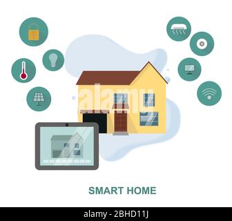 Concept IOT. Illustration d'un système de technologie domestique intelligent avec contrôle centralisé Banque D'Images