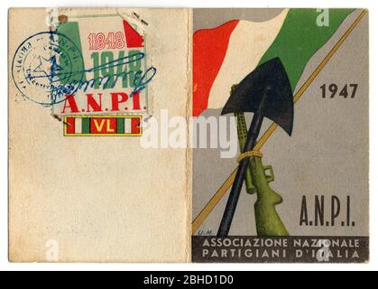 Carte d'association des partisans italiens de 1947, relique historique Banque D'Images