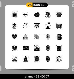 Pack de 25 glyphes pleins créatifs de jeu, objectif, cookie, partage, idées éléments de conception vectoriel modifiables Illustration de Vecteur