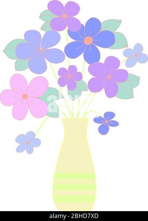Image de fleurs délicates roses et bleues dans un vase sur fond blanc, dans des graphiques vectoriels. Pour la conception de cartes postales, couvertures de bloc-notes, tirages pour Illustration de Vecteur