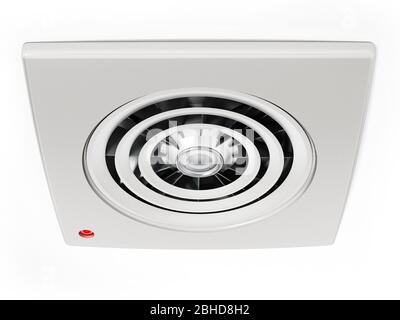 Ventilateur de plafond à grille de dépôt isolé sur fond blanc. Illustration tridimensionnelle. Banque D'Images