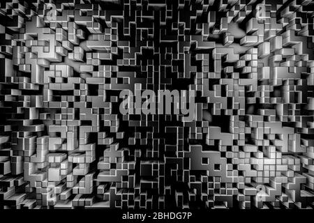 Arrière-plan abstrait en cubes noir et blanc. rendu 3d Banque D'Images