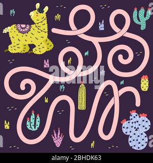 Aidez llama à trouver le chemin vers le cactus. Jeu de labyrinthe drôle Illustration de Vecteur