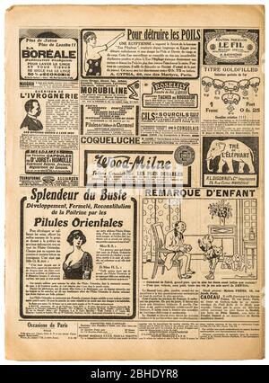 Vieilles pages de journaux avec publicité et mode vintage. Arrière-plan du papier utilisé Banque D'Images