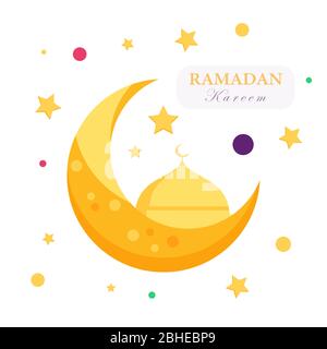 Ramadan kareem, dôme de la mosquée islamique en quart de lune. Étoile, cercle autour du design. Vecteur Illustration de Vecteur