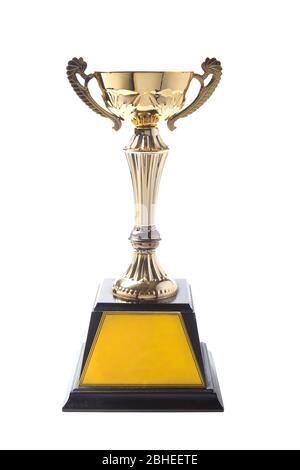 Trophée d'or isolé sur fond blanc. Récompenses gagnantes. Banque D'Images