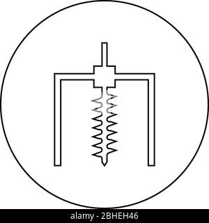 Engin de forage alésage pour l'industrie des mines terrestres concept de mouillage géologique icône de vis sans fin dans le cercle contour rond illustration vectorielle de couleur noire style plat Illustration de Vecteur