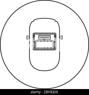 Icône masque soudeur dans le cercle contour rond noir illustration vectorielle couleur plate image simple Illustration de Vecteur