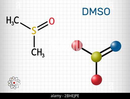 Sulfoxyde de diméthyle, DMSO, molécule de Ca-6. Il s'agit d'un composé organosulfuré, solvant aprotique polaire. Formule chimique structurelle et modèle de molécule. Shee Illustration de Vecteur