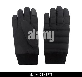 Gants noirs pour l'hiver isolés sur fond blanc avec chemin de découpe. Banque D'Images