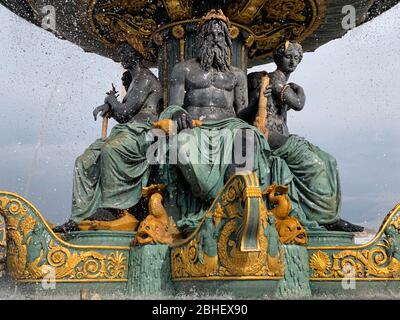 Détail Fontaine des mers, place de la Concorde, Paris, France - Fontaine des mers, place de la Concorde, Paris Banque D'Images