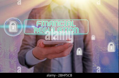 Texte montrant la réglementation financière. La photo d'entreprise qui présente vise à maintenir l'intégrité du système financier Banque D'Images