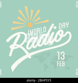 Lettre vintage Journée mondiale de la radio pour la conception d'éléments sur le fond vert. Idée vectorielle de la diffusion et de la communication. Illustration vectorielle E Illustration de Vecteur