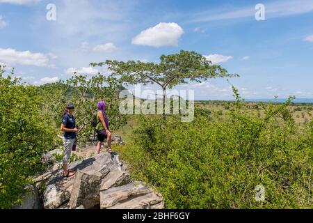 Les touristes dans la réserve de jeu Sai près d'Accra, Ghana. Banque D'Images