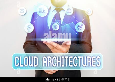 Note d'écriture montrant les architectures Cloud. Concept d'entreprise pour diverses applications Engineered Databases Softwares Banque D'Images