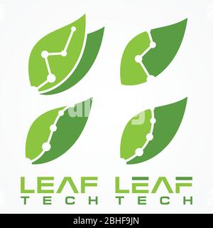 Définir l'icône vectorielle de la technologie des feuilles vertes avec la lettre leaf tech. Symboles écologiques des feuilles de printemps. Feuille verte et printemps nature organique illustration. Vecteur Illustration de Vecteur