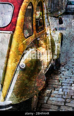 La voiture 2 CV de Citreon, qui a été construite pour le travail dur et la fiabilité pendant la seconde guerre mondiale. Il a encore aujourd'hui un suivant classique. Banque D'Images