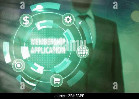 Écriture conceptuelle montrant l'application d'adhésion. Concept signification passerelle vers toute organisation pour vérifier si elle est admissible Banque D'Images