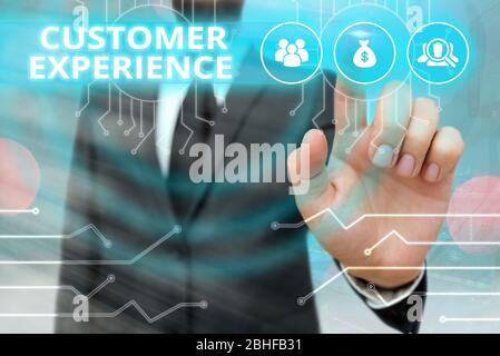 Note écrite montrant l'expérience client. Concept commercial pour l'interaction entre le client satisfait et l'organisation Banque D'Images