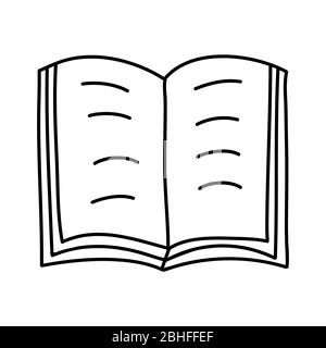 Icône de livre ouvert de doodle dessiné à la main. Un seul élément isolé sur fond blanc. Illustration du stock vectoriel. Illustration de Vecteur