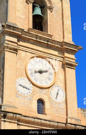 Tour de l'horloge, cathédrale Saint-Jean, Valletta, Malte, Europe Banque D'Images