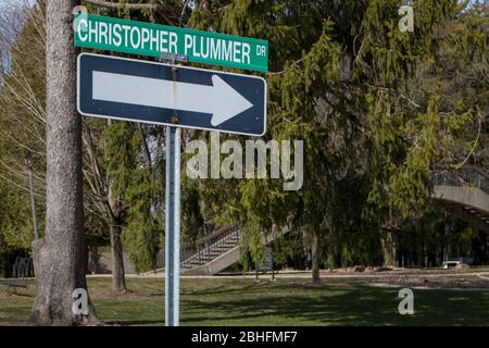 Le panneau de conduite Christopher Plummer à Stratford, en Ontario. Aller simple. Banque D'Images