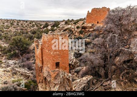 UT00519-00...UTAH/Colorado - structure ancestrale du peuple Pueblo au site Holly du monument national Hovenweep. Banque D'Images