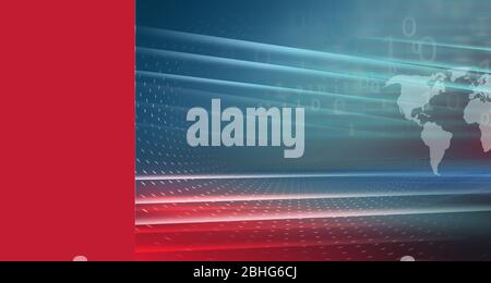 Espace studio numérique avec lignes de points et carte du monde, adapté pour les informations générales. illustration tridimensionnelle Banque D'Images