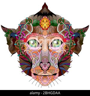 Tête de singe Zentangle avec mandala. Illustration vectorielle décorative dessinée à la main Illustration de Vecteur