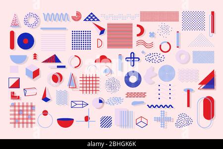 Forme géométrique colorée. Demi-teinte tendance dans le style des années 90. Memphis avec tendances d'ombre bleu et rouge modèle de couleur pour la conception de bannière Web, panneau d'affichage, affiche de vente, brochure. Illustration vectorielle isolée Illustration de Vecteur